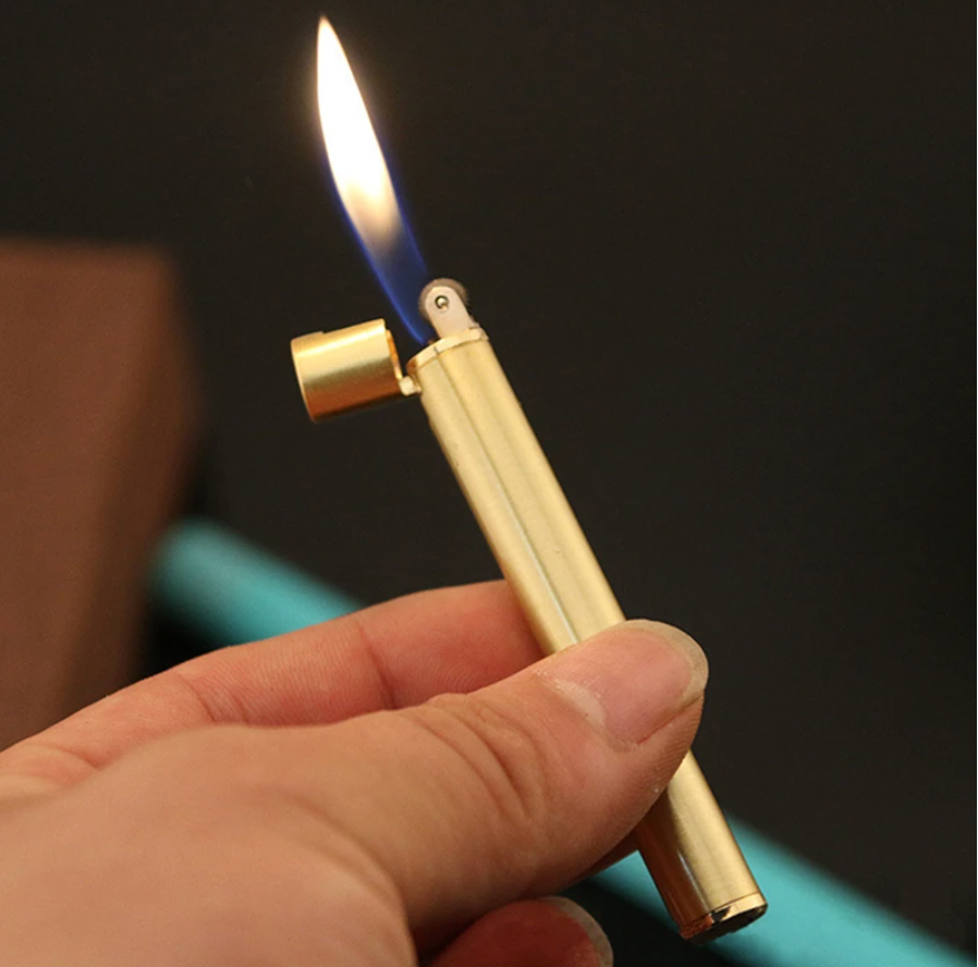 FlamePetite ButaneLight Brushed Blue - The Mini Compact Open Flame Lighter