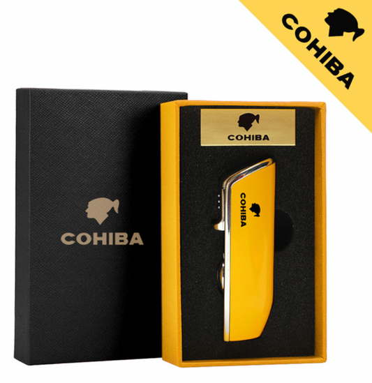 COHIBA Blue Torch Cigar Puncher Yellow - The Windproof Butane Gas Lighter