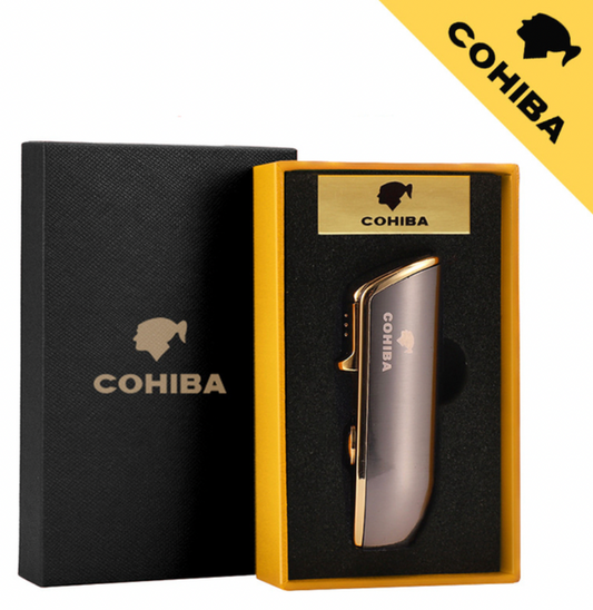 COHIBA Blue Torch Cigar Puncher Grey - The Windproof Butane Gas Lighter